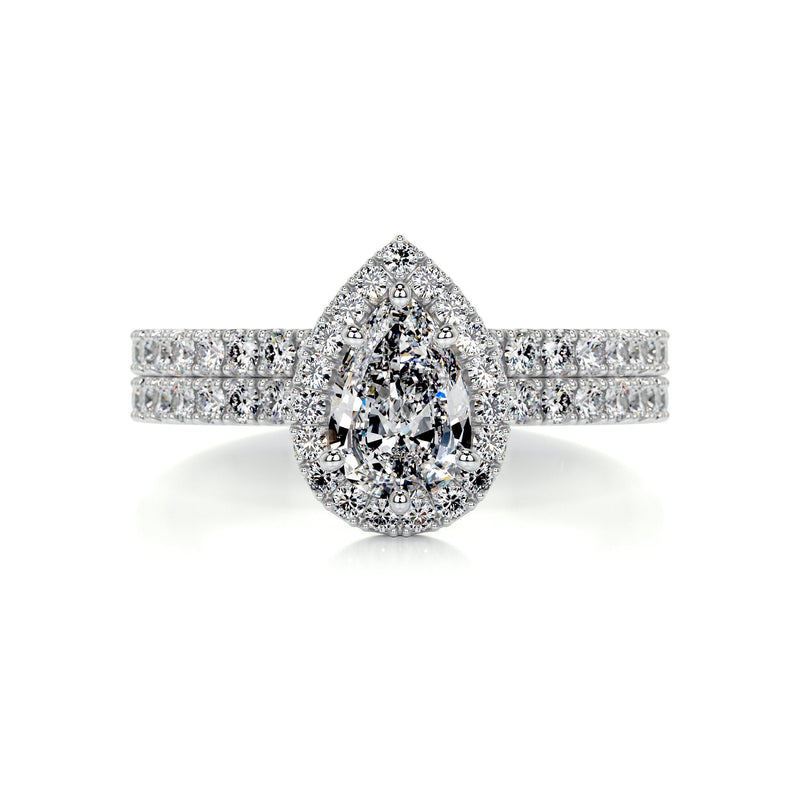 2.65 Carat Pear Halo Moissanite Bridal Wedding ring set