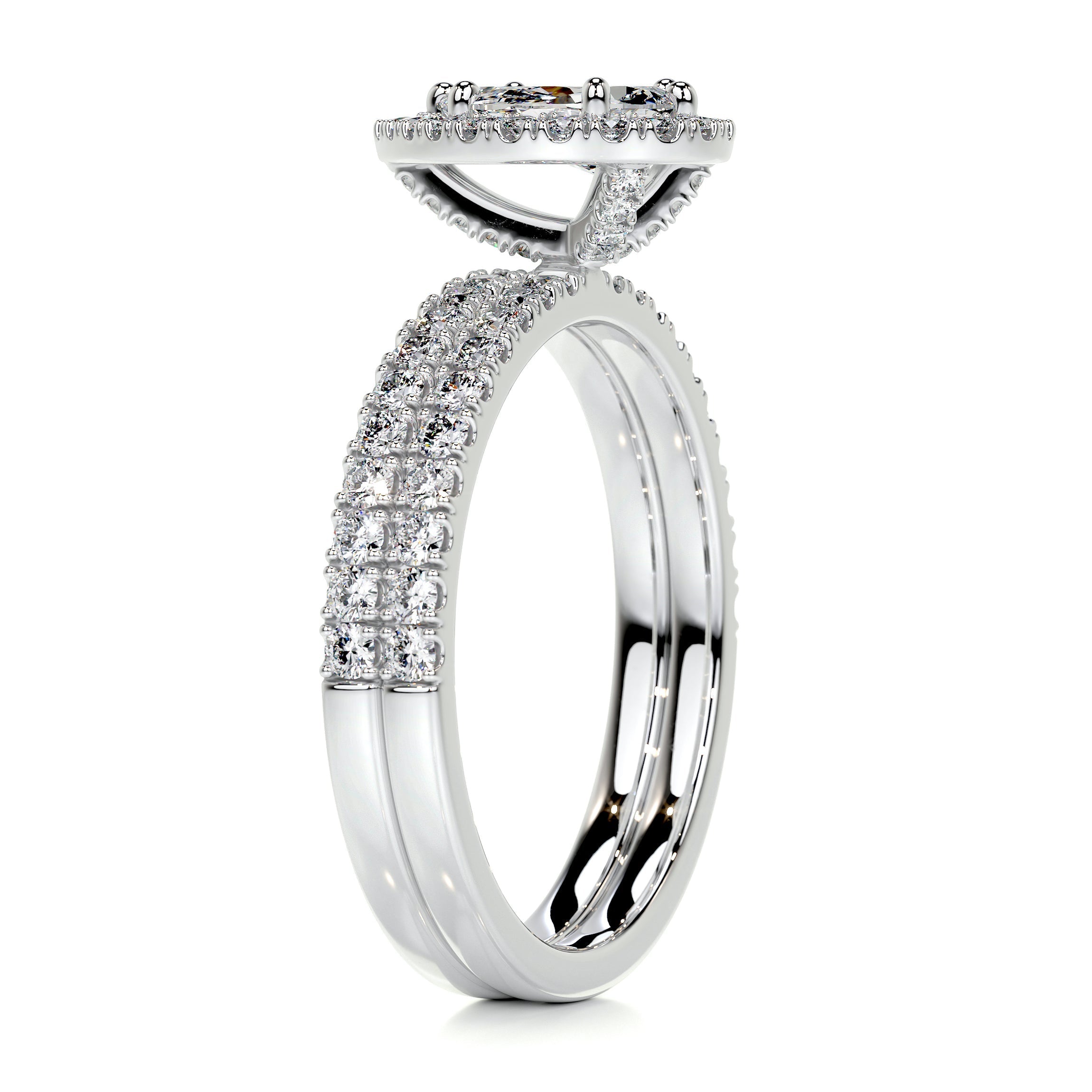 2.65 Carat Pear Halo Moissanite Bridal Wedding ring set