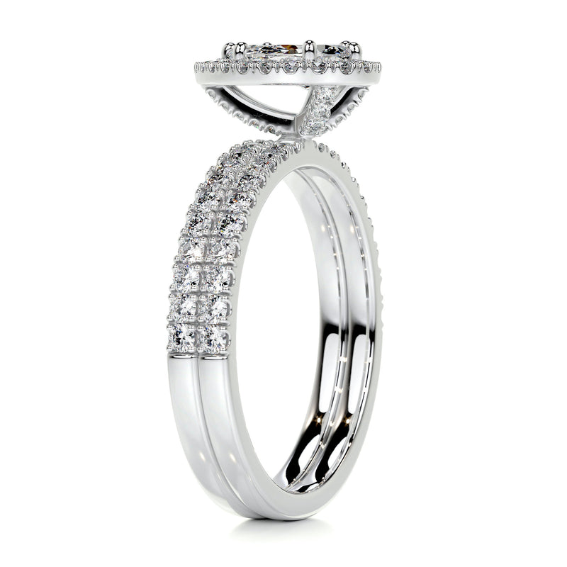 2.65 Carat Pear Halo Moissanite Bridal Wedding ring set