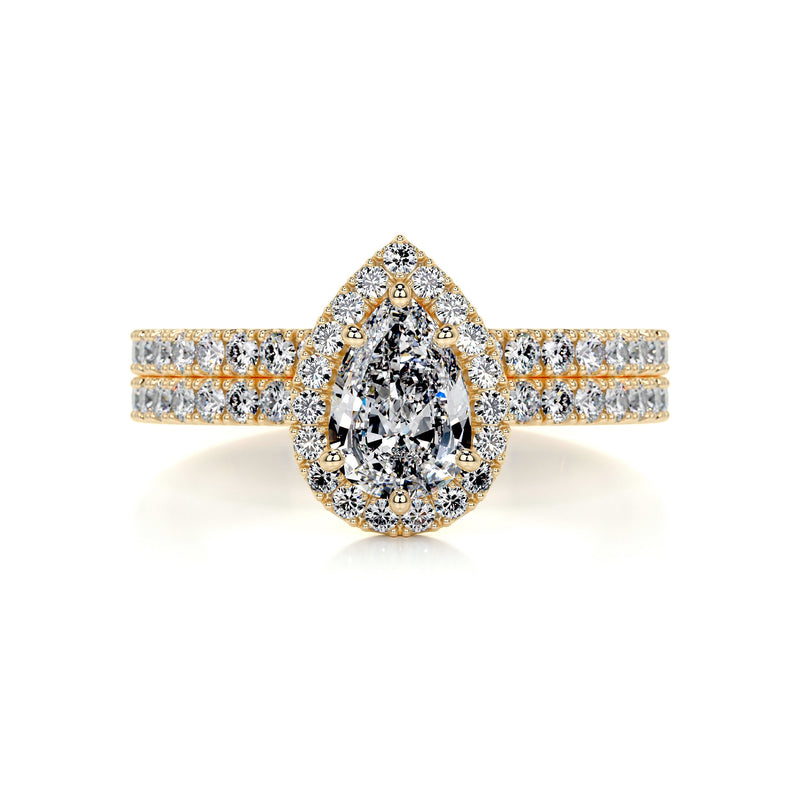 2.65 Carat Pear Halo Moissanite Bridal Wedding ring set