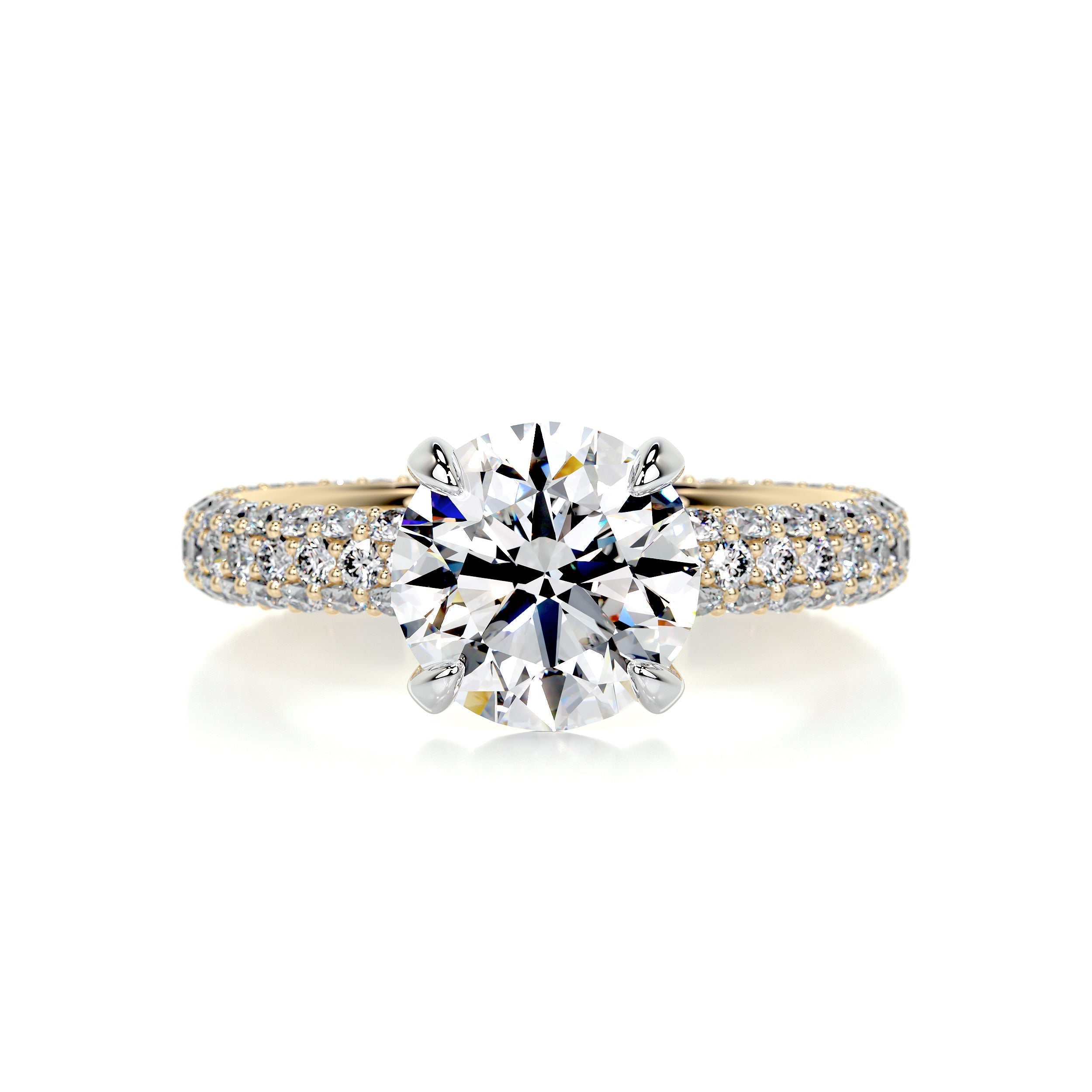 3.5 Carat Round Triple Pave Moissanite Dual Tone Engagement Ring