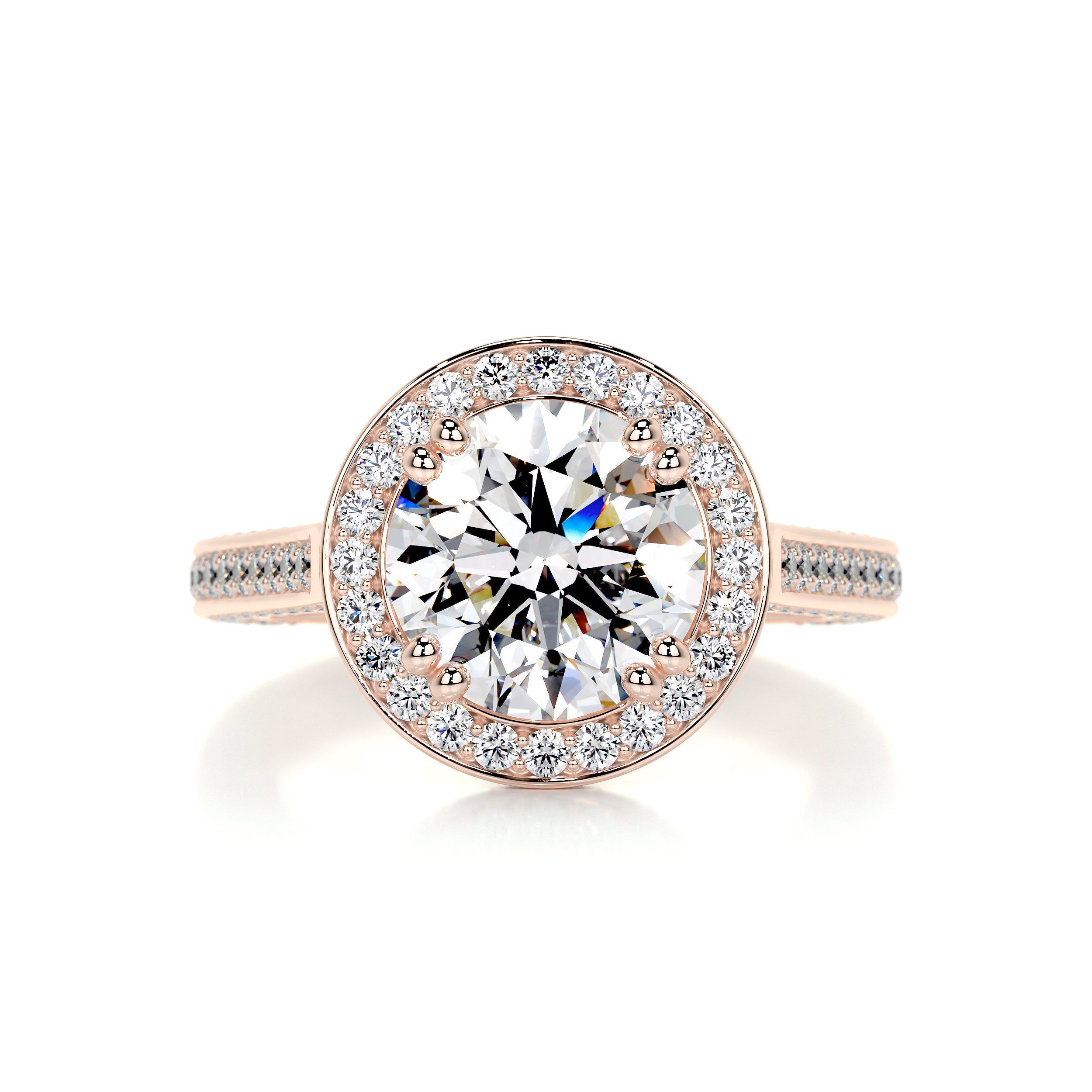 3.95 Carat Round Halo Bezel Triple Pave Moissanite Engagement Ring
