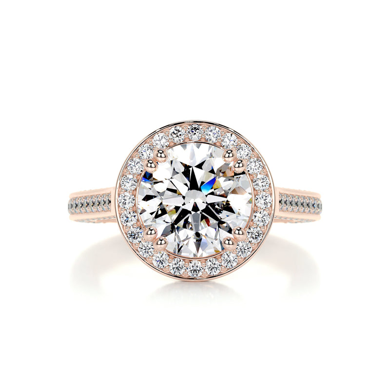 3.95 Carat Round Halo Bezel Triple Pave Moissanite Engagement Ring