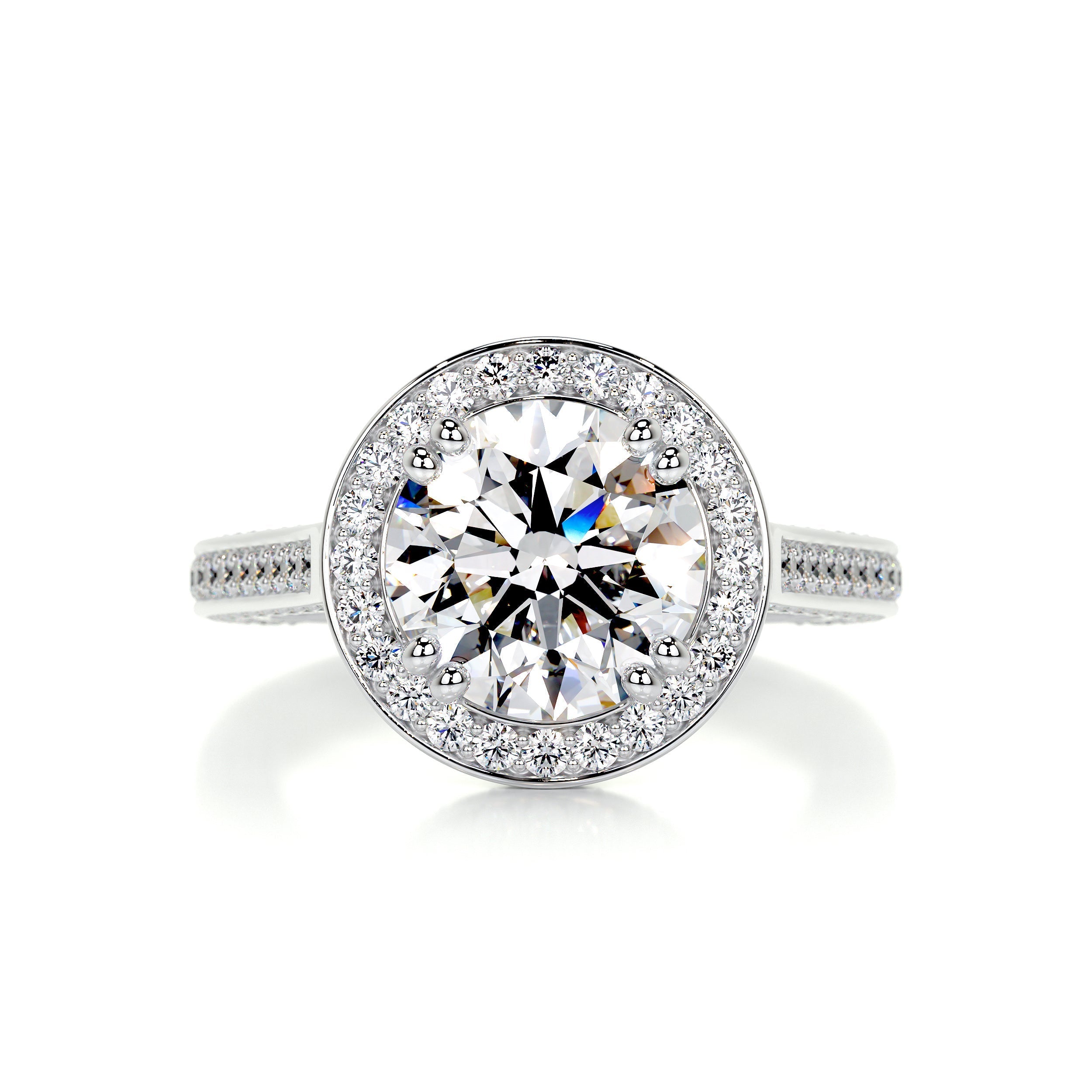 3.95 Carat Round Halo Bezel Triple Pave Moissanite Engagement Ring