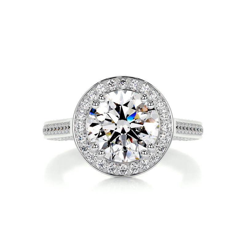3.95 Carat Round Halo Bezel Triple Pave Moissanite Engagement Ring