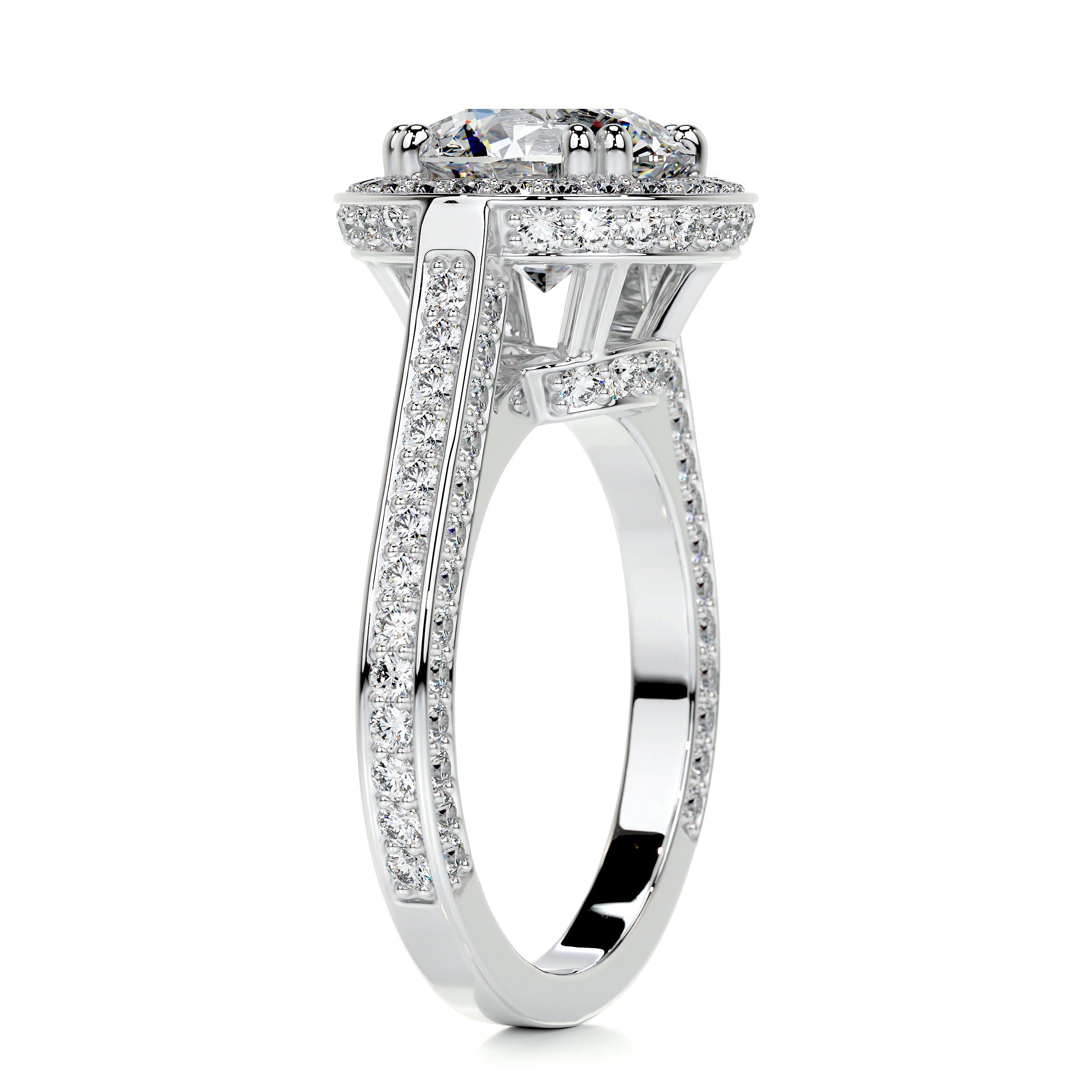 3.95 Carat Round Halo Bezel Triple Pave Moissanite Engagement Ring