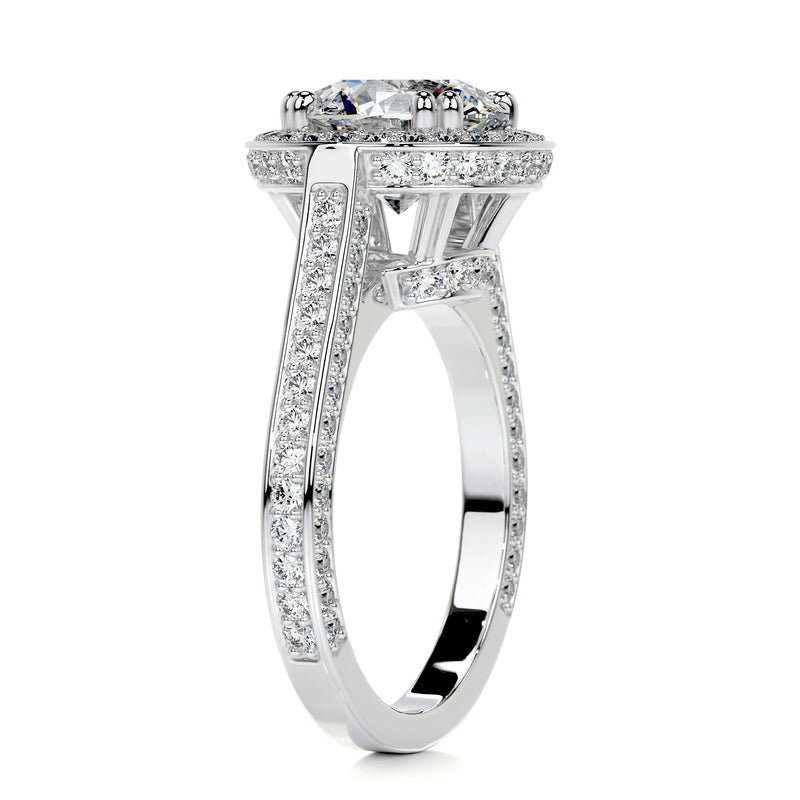 3.95 Carat Round Halo Bezel Triple Pave Moissanite Engagement Ring