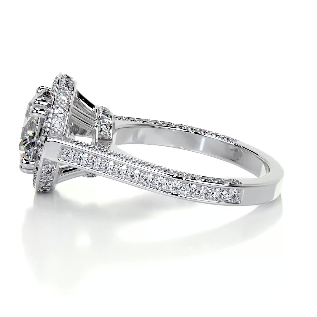 3.95 Carat Round Halo Bezel Triple Pave Moissanite Engagement Ring