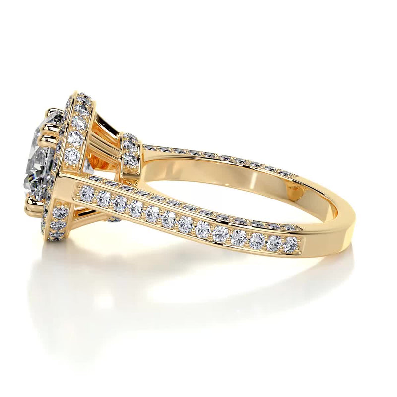 3.95 Carat Round Halo Bezel Triple Pave Moissanite Engagement Ring