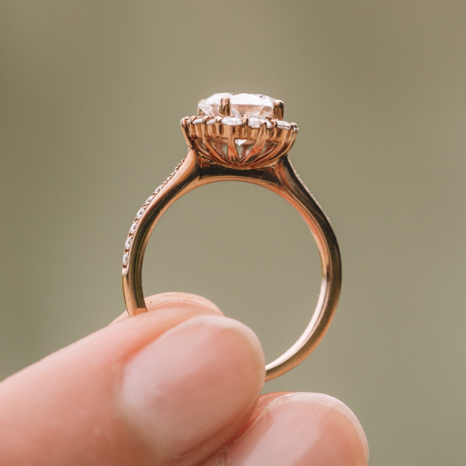 1.35CT Round Cut Halo Moissanite Engagement Ring in 14K White Gold