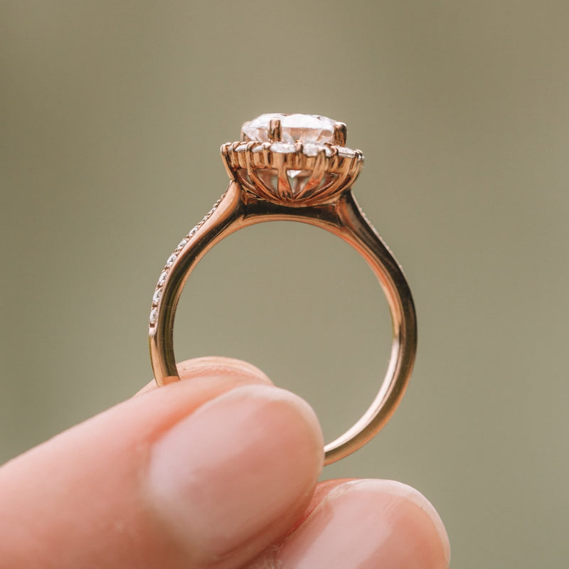 1.35CT Round Cut Halo Moissanite Engagement Ring in 14K White Gold