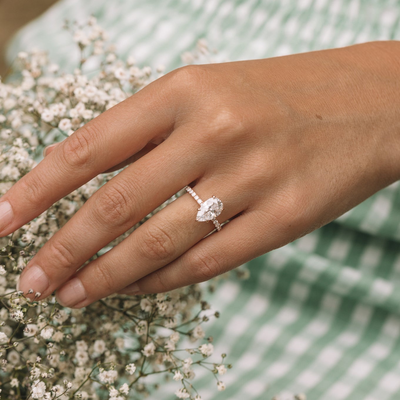 1.80 - 3.80 CT Pear Moissanite Hidden Halo Pave Setting Engagement Ring