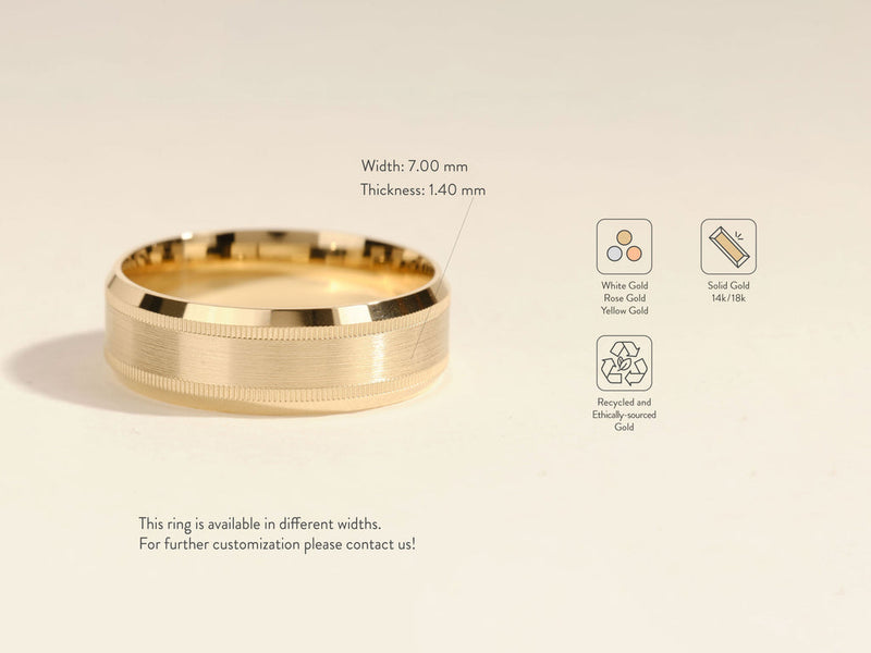 7.0mm Milgrain & Beveled Edge Wedding Band For Him