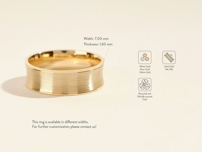 7.0mm Matte Brushed Concave Wedding Band Anniversary Gift For Him