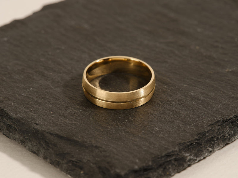 6.0mm Basic Carved Matte Brushed Men's Gold Wedding Band