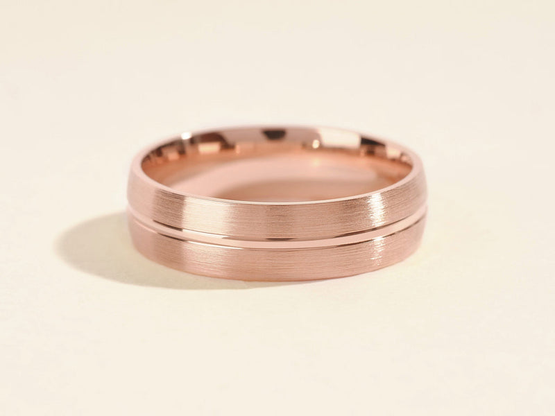 6.0mm Basic Carved Matte Brushed Men's Gold Wedding Band