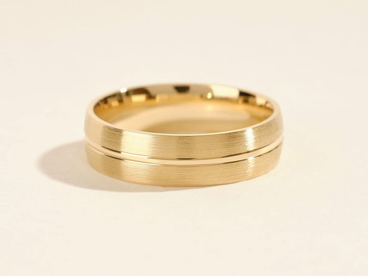 6.0mm Basic Carved Matte Brushed Men's Gold Wedding Band