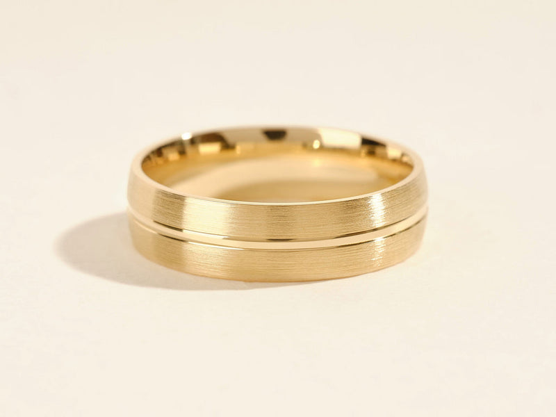 6.0mm Basic Carved Matte Brushed Men's Gold Wedding Band