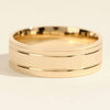 7.0mm Horizontal Thick Brushed & Double Grooved Men's Gold Wedding Band