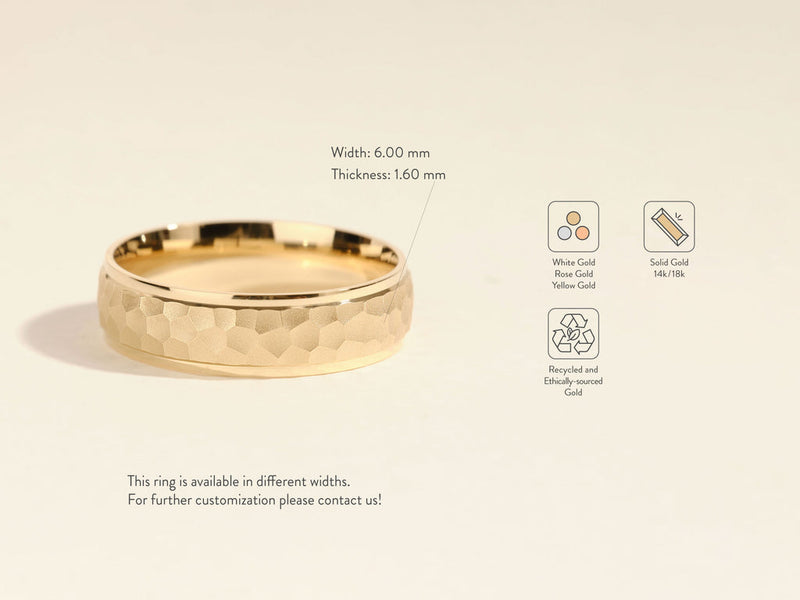 6.0mm Drop Beveled Hammered Men's Wedding Band
