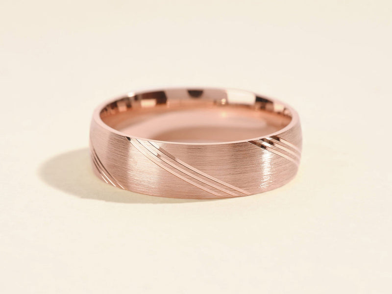 6.0mm Diagonal Lined Men's Gold Wedding Band