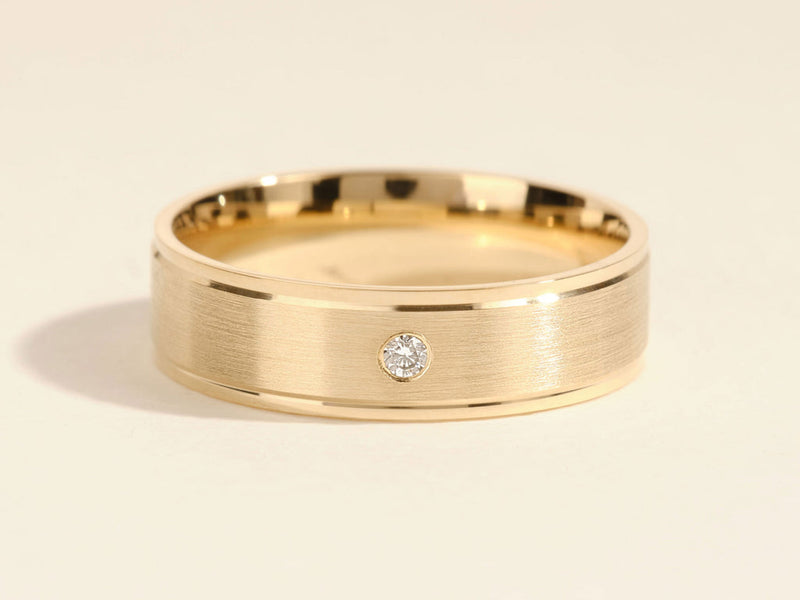 6.0mm Brushed Drop Beveled Flush Set Lab Grown Diamond Men's Wedding Band