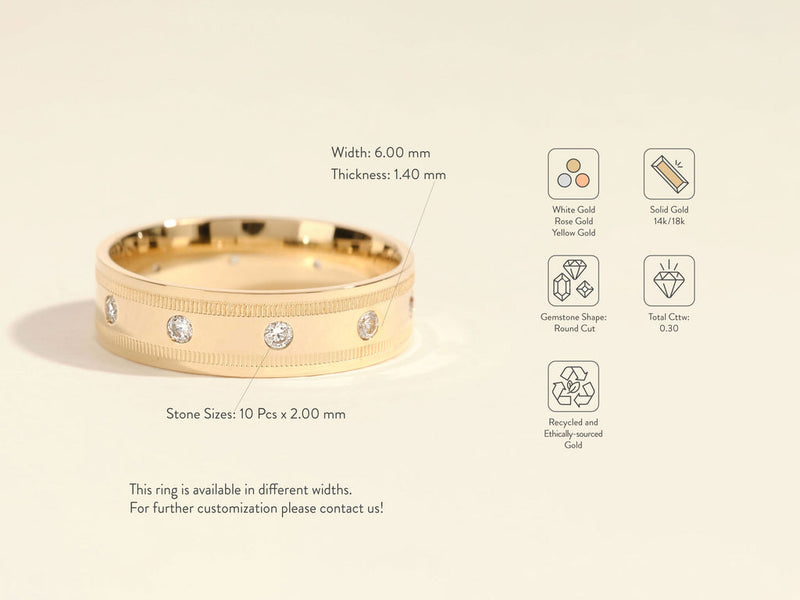 0.30CT Round Cut Ten-Stone Lab Grown Diamond Men's Wedding Band