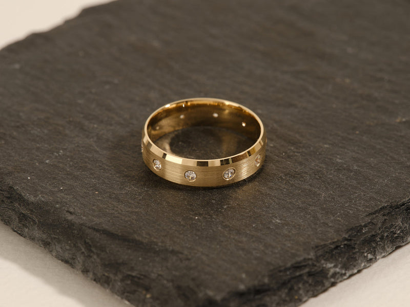 0.30CT Round Cut Ten-Stone Lab Grown Diamond Matte Brushed Men's Wedding Band