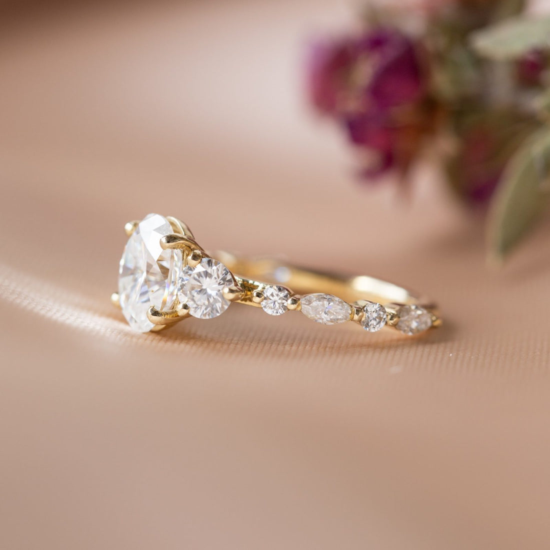 1.33CT Oval Cut Pave Setting Moissanite Engagement Ring