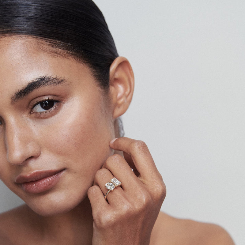 2.0 CT Oval & Radiant E/VS1 CVD Diamond Two Stone Style Engagement Ring