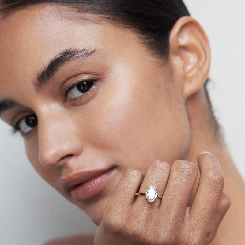 1.5- 3.5 CT Oval CVD Diamond Solitaire Engagement Ring