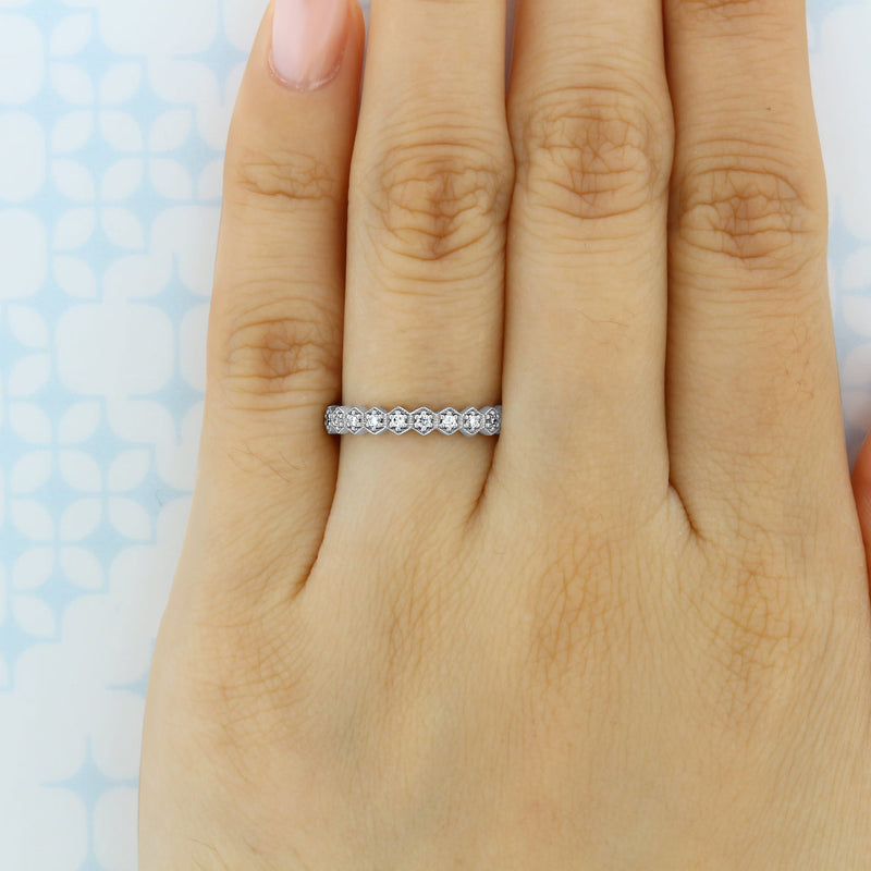 Hexagonal Style Full Eternity Pave Setting Wedding Band