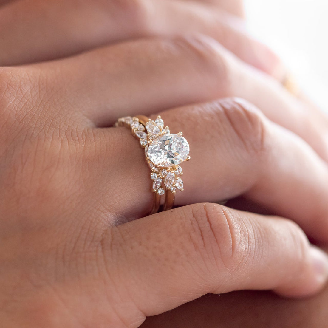 1.93CT Oval Cut Moissanite Cluster Engagement Ring in 14K Rose Gold