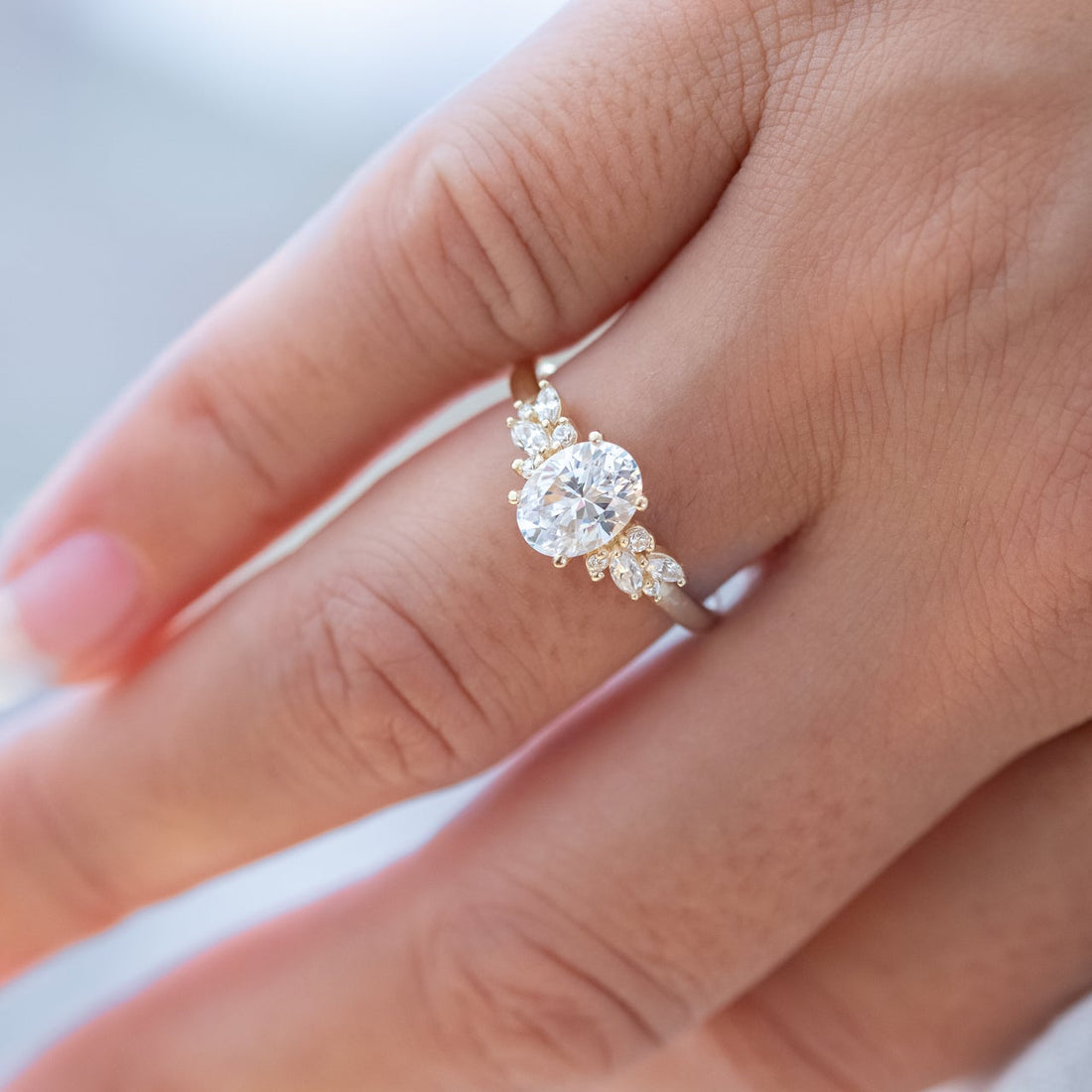 1.93CT Oval Cut Moissanite Cluster Engagement Ring in 14K Rose Gold