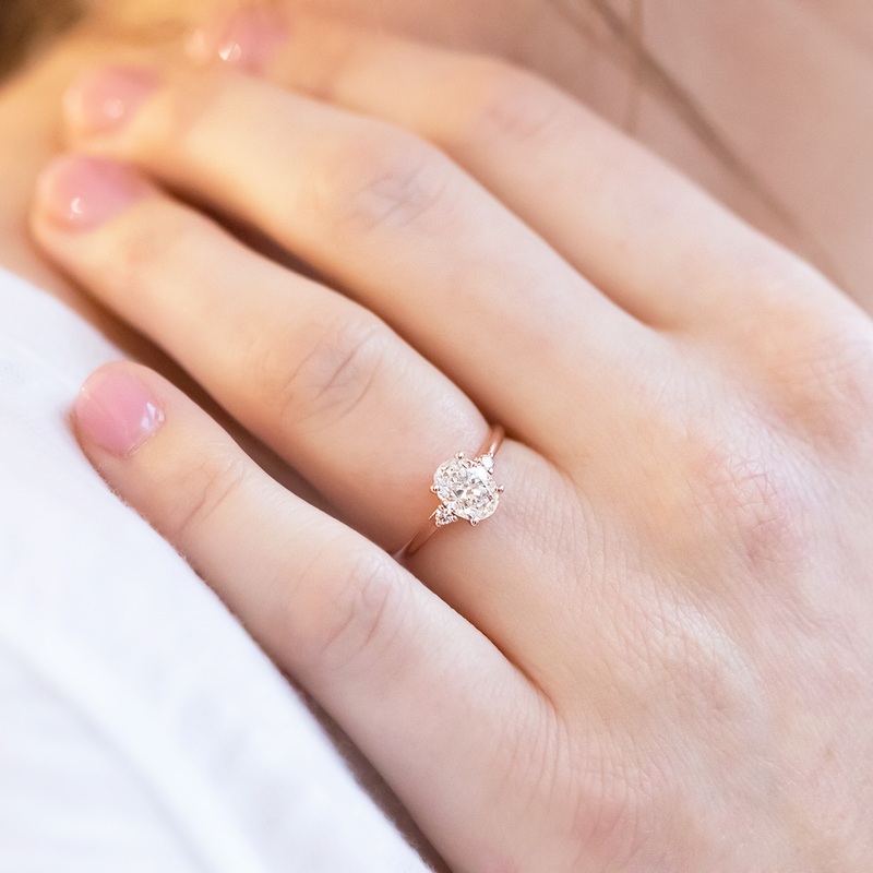 1.33CT Oval Cut Moissanite Diamond Engagement Ring in 14K Rose Gold