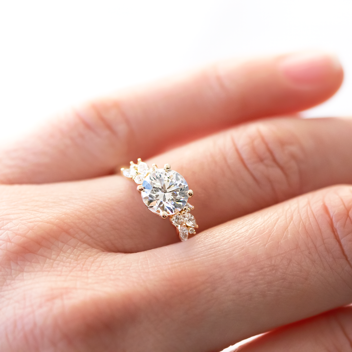 1.0CT Round Cut Moissanite Cluster Style Engagement Ring