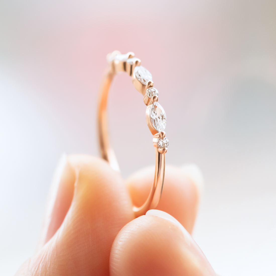 0.26ctw Marquise and Round Cut Half Eternity Wedding Band
