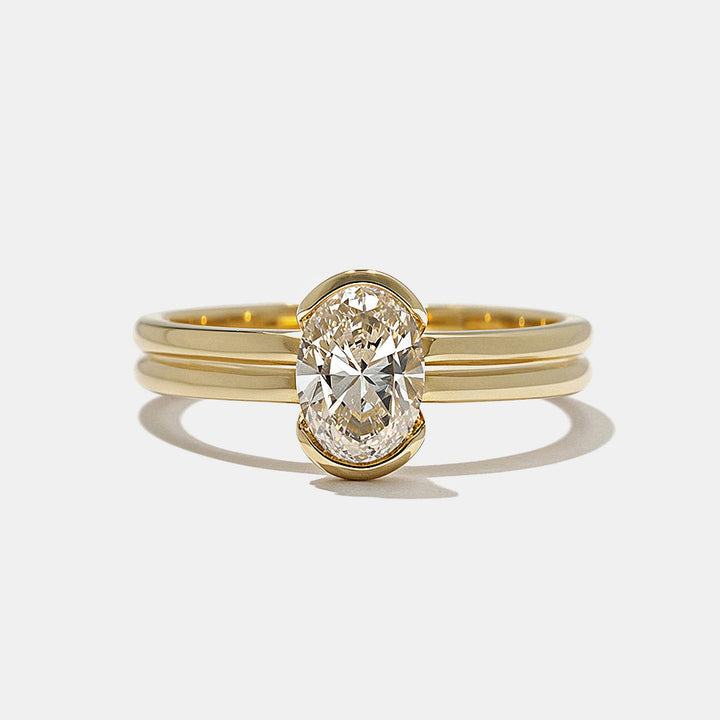 1.0CT-2.0CT Oval Cut Moissanite Half Bezel Diamond Engagement Ring