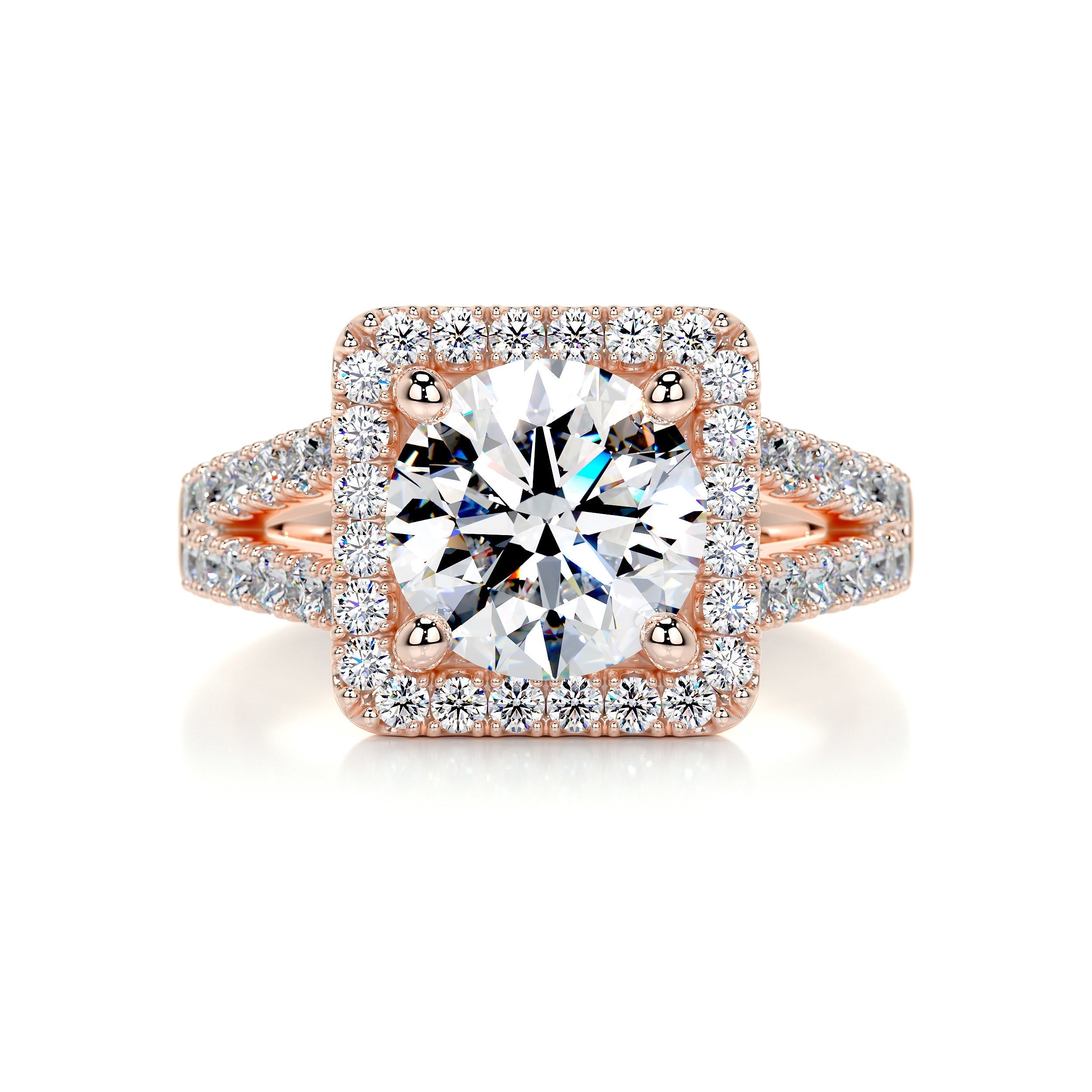 2.80 Carat · Round Square Halo Split Moissanite Engagement Ring