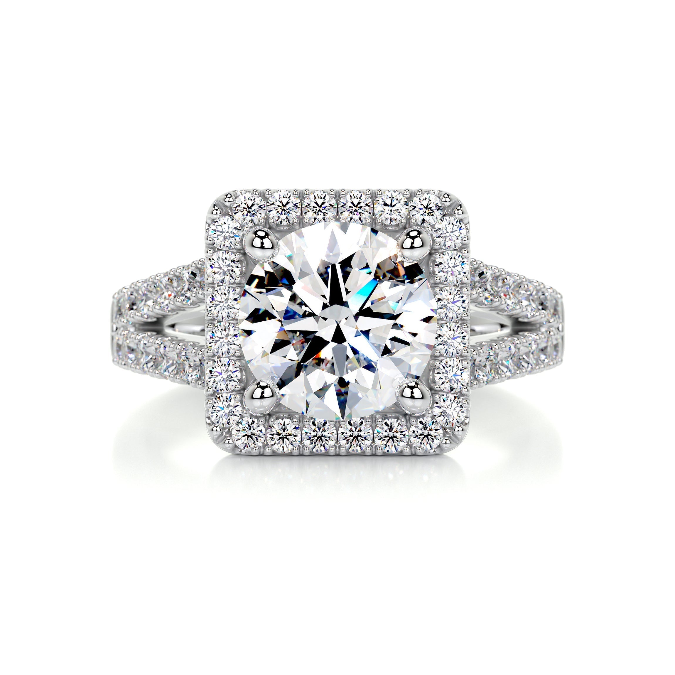 2.80 Carat · Round Square Halo Split Moissanite Engagement Ring