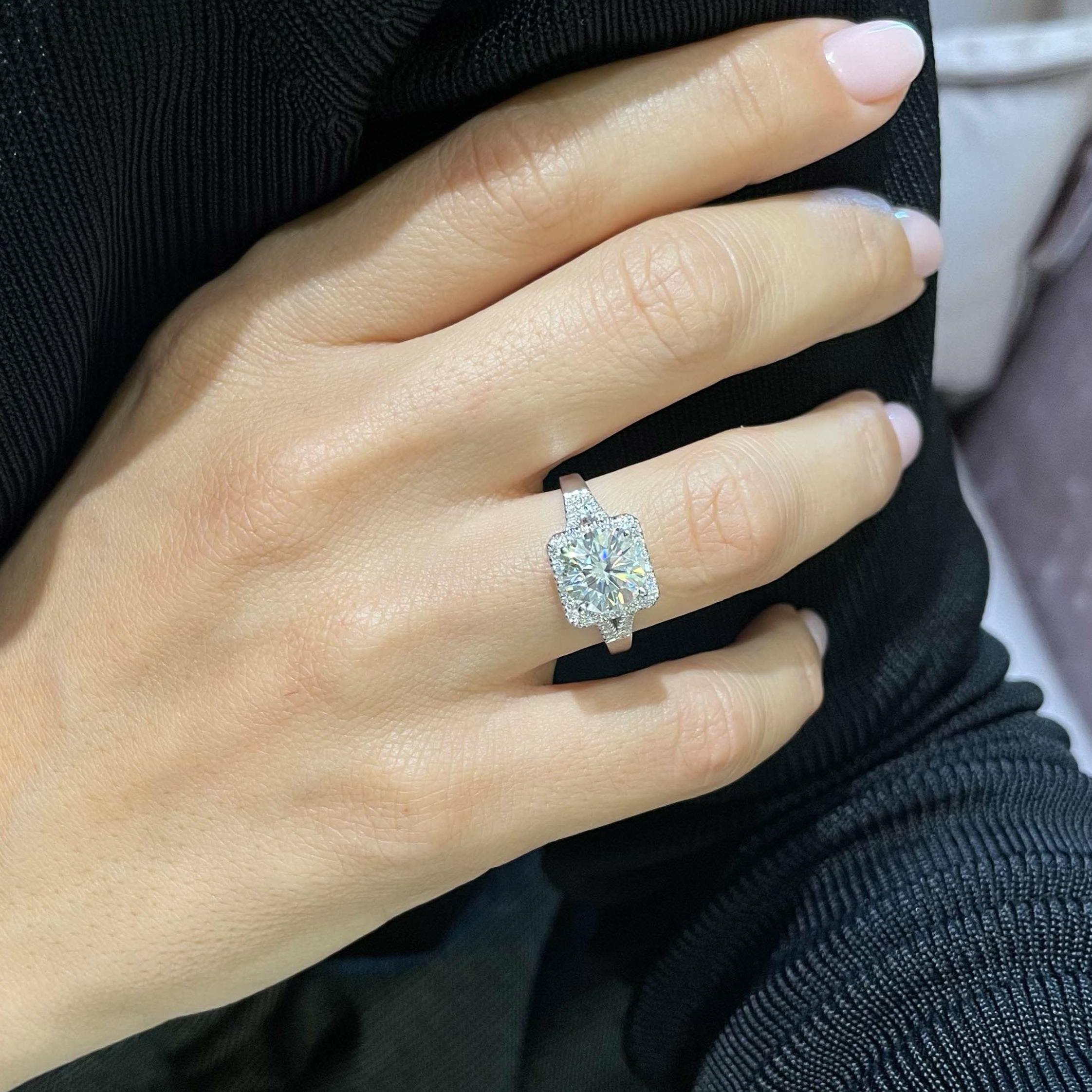 2.80 Carat · Round Square Halo Split Moissanite Engagement Ring