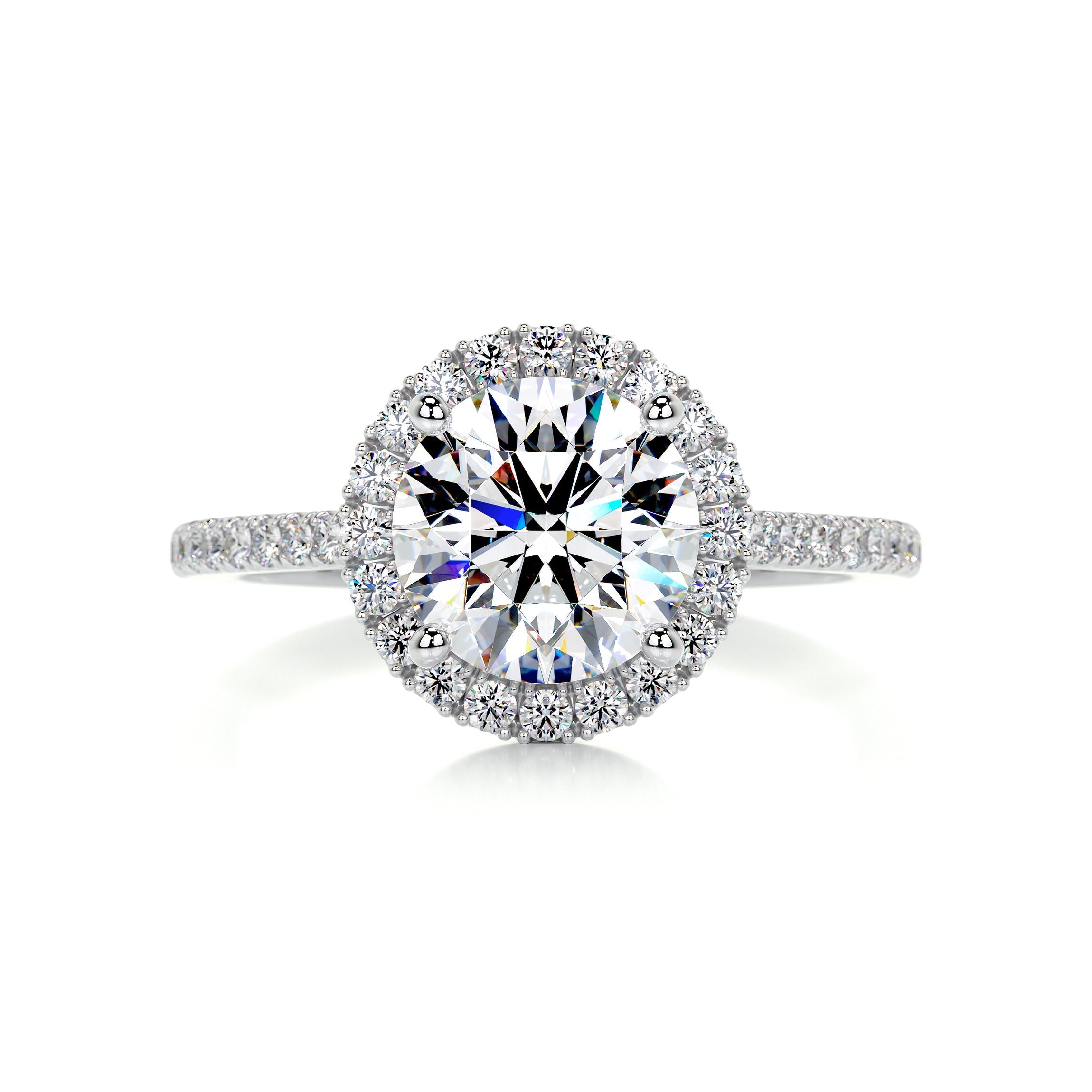 2.5 Carat · Round Halo Moissanite Engagement Ring