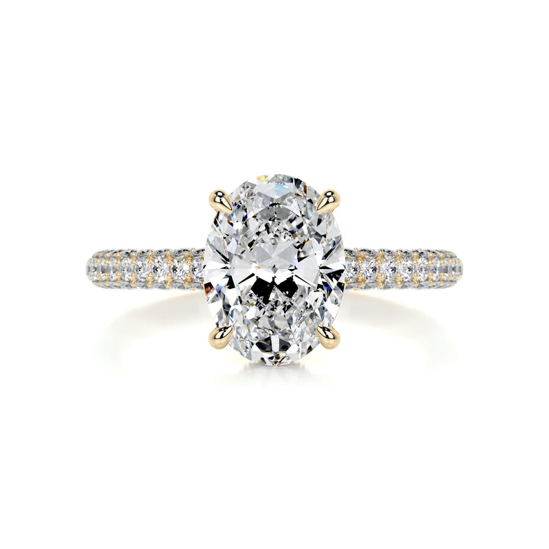 3.22 Carat Oval Cut Moissanite Triple Pave Hidden Halo Engagement Ring