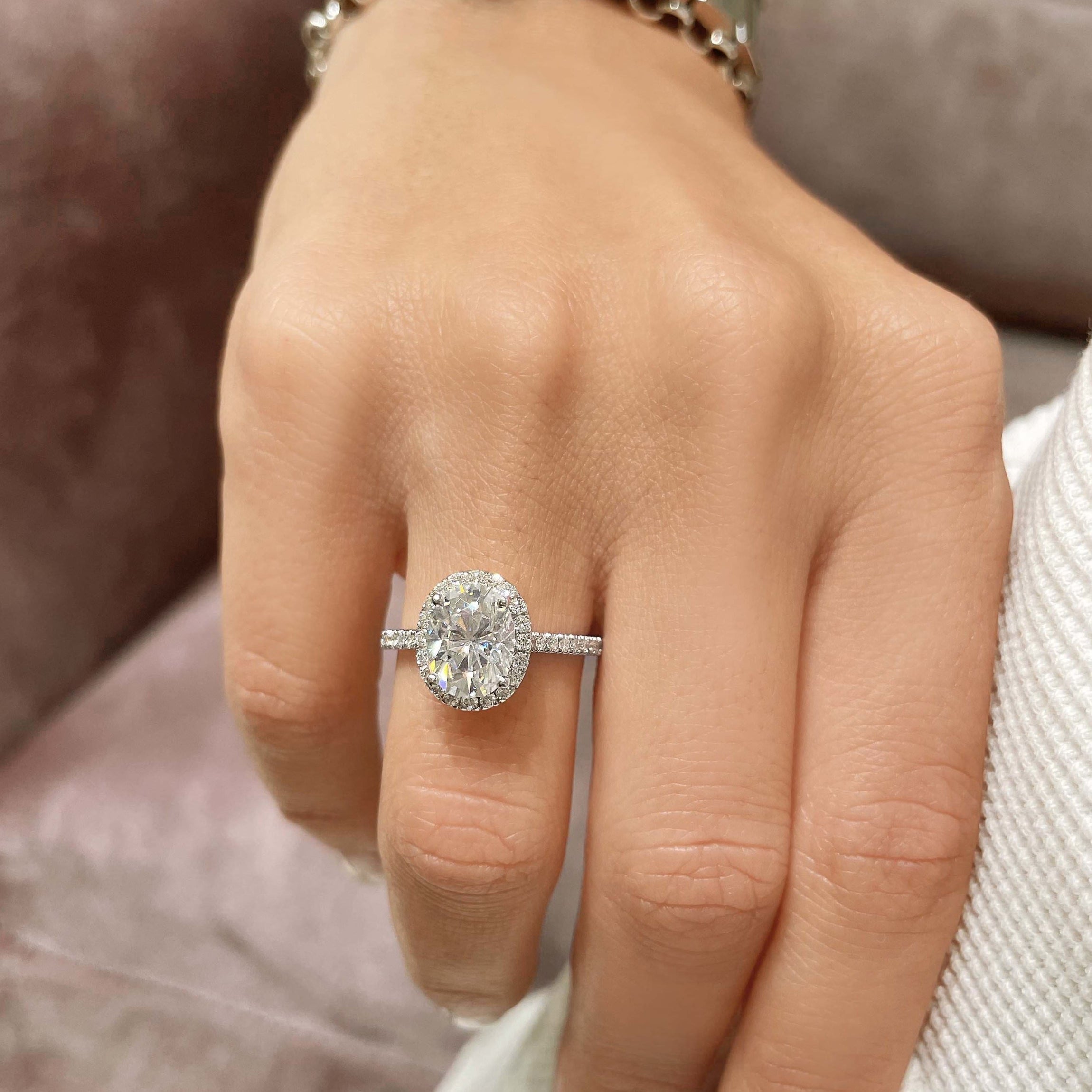 2.95 Carat Oval Halo Moissanite Diamond Engagement Ring