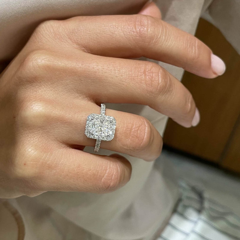 2.4 Carat Radiant Cut Moissanite Halo Engagement Ring