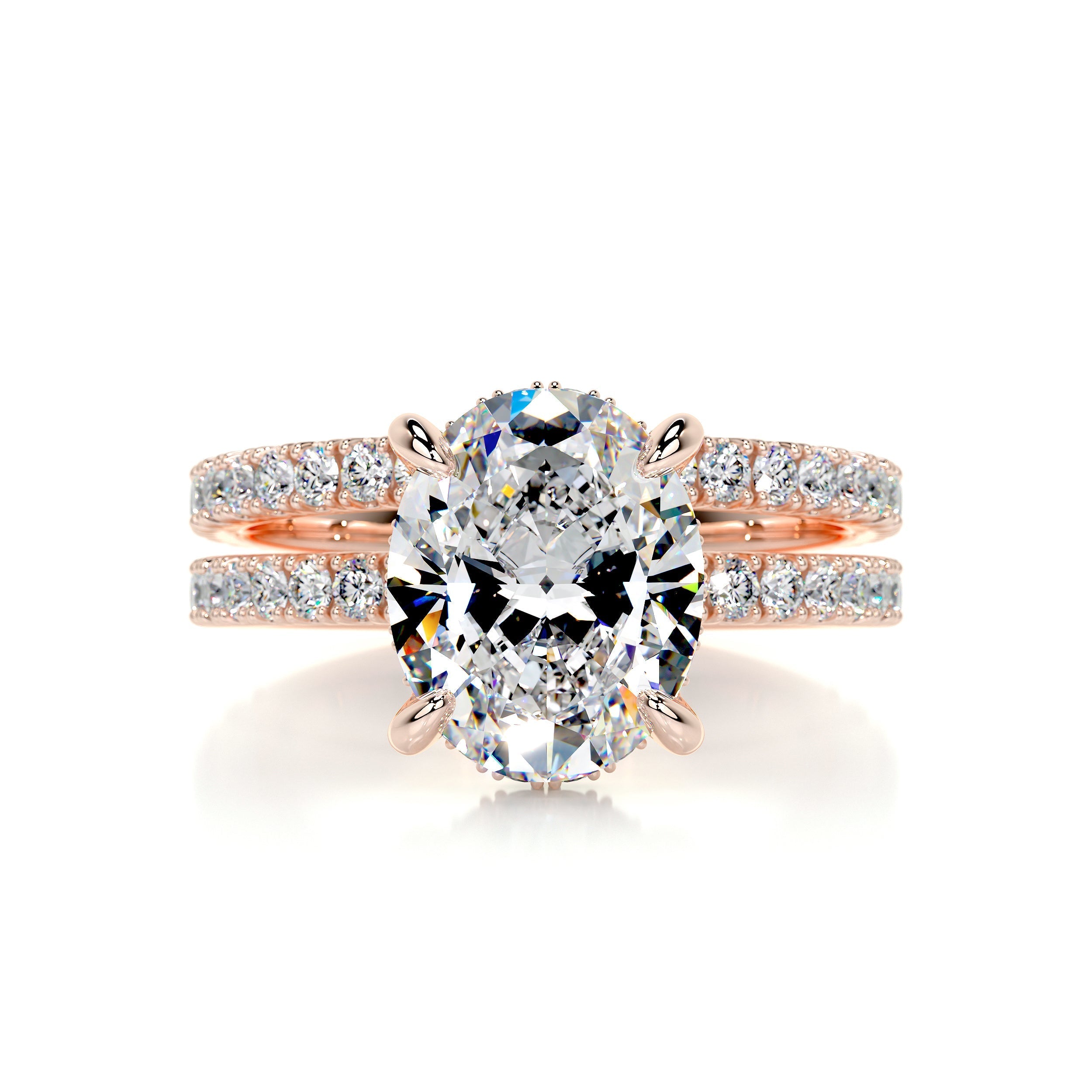 2.95 Carat Oval Moissanite Hidden Halo Engagement Ring Set