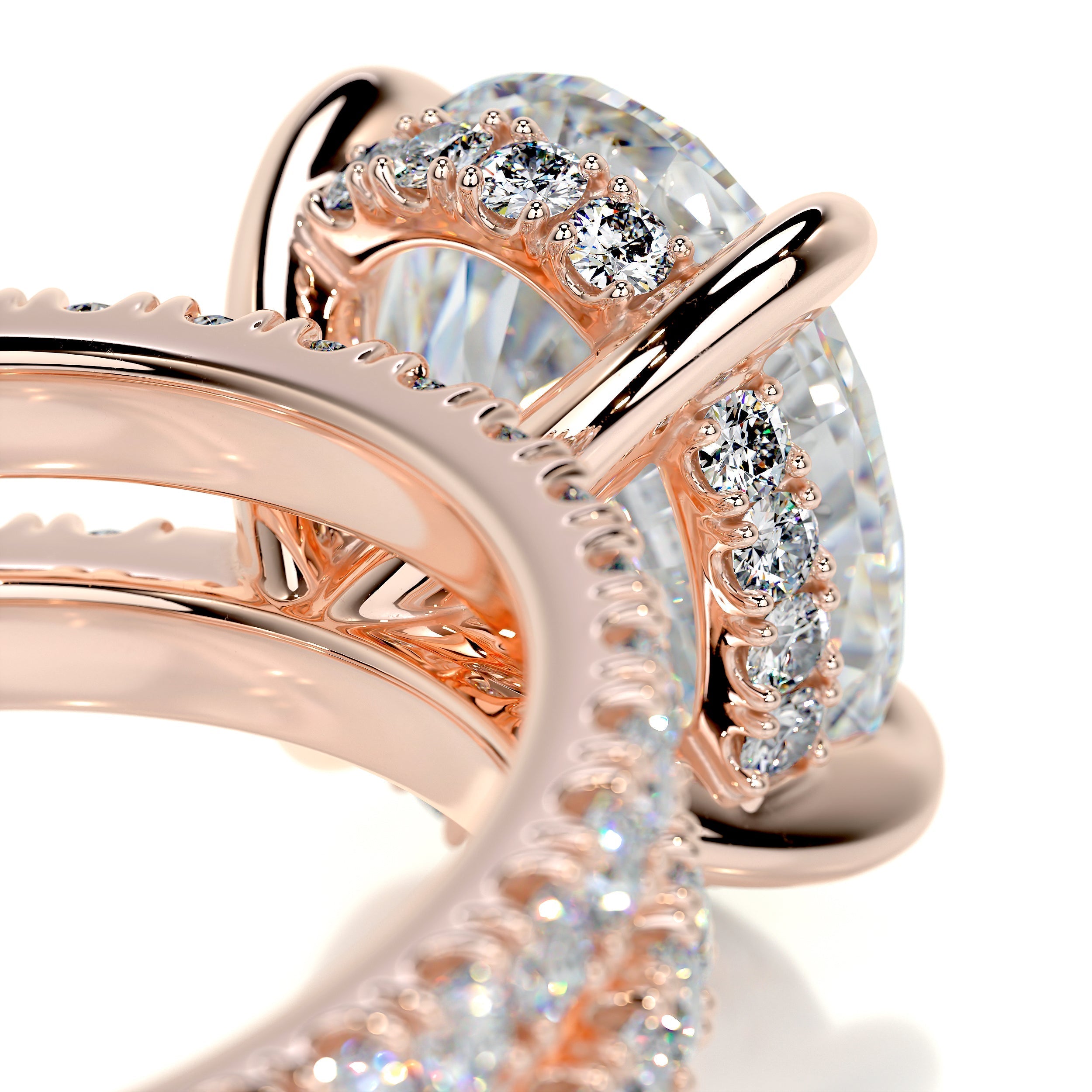 2.95 Carat Oval Moissanite Hidden Halo Engagement Ring Set