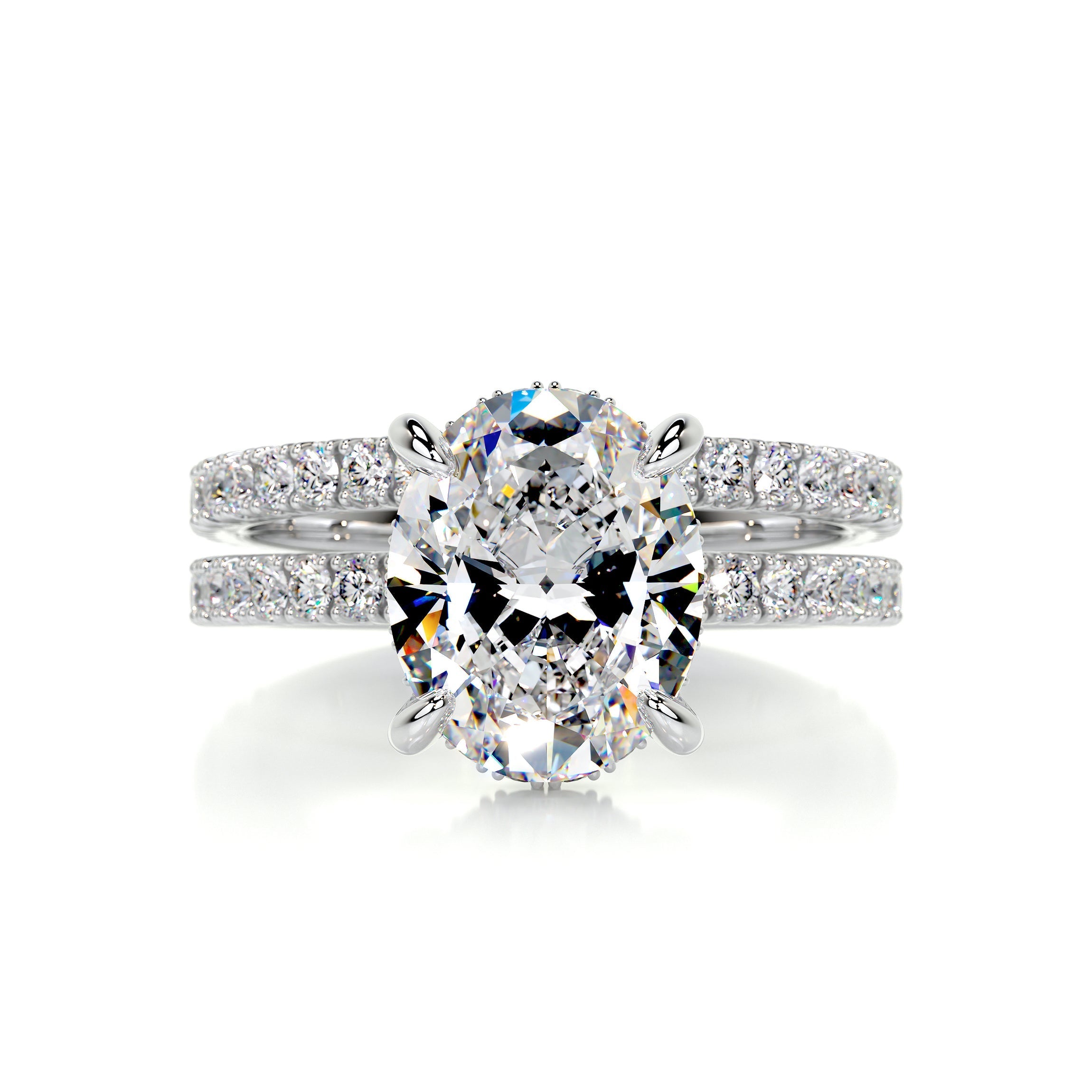 2.95 Carat Oval Moissanite Hidden Halo Engagement Ring Set