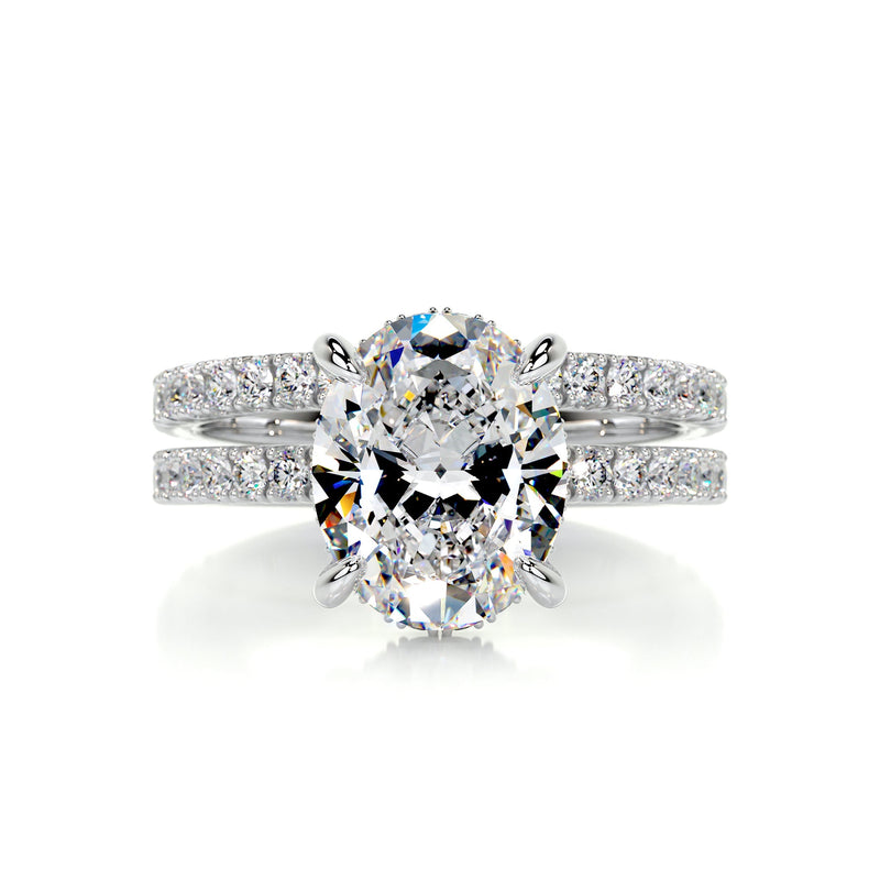 2.95 Carat Oval Moissanite Hidden Halo Engagement Ring Set