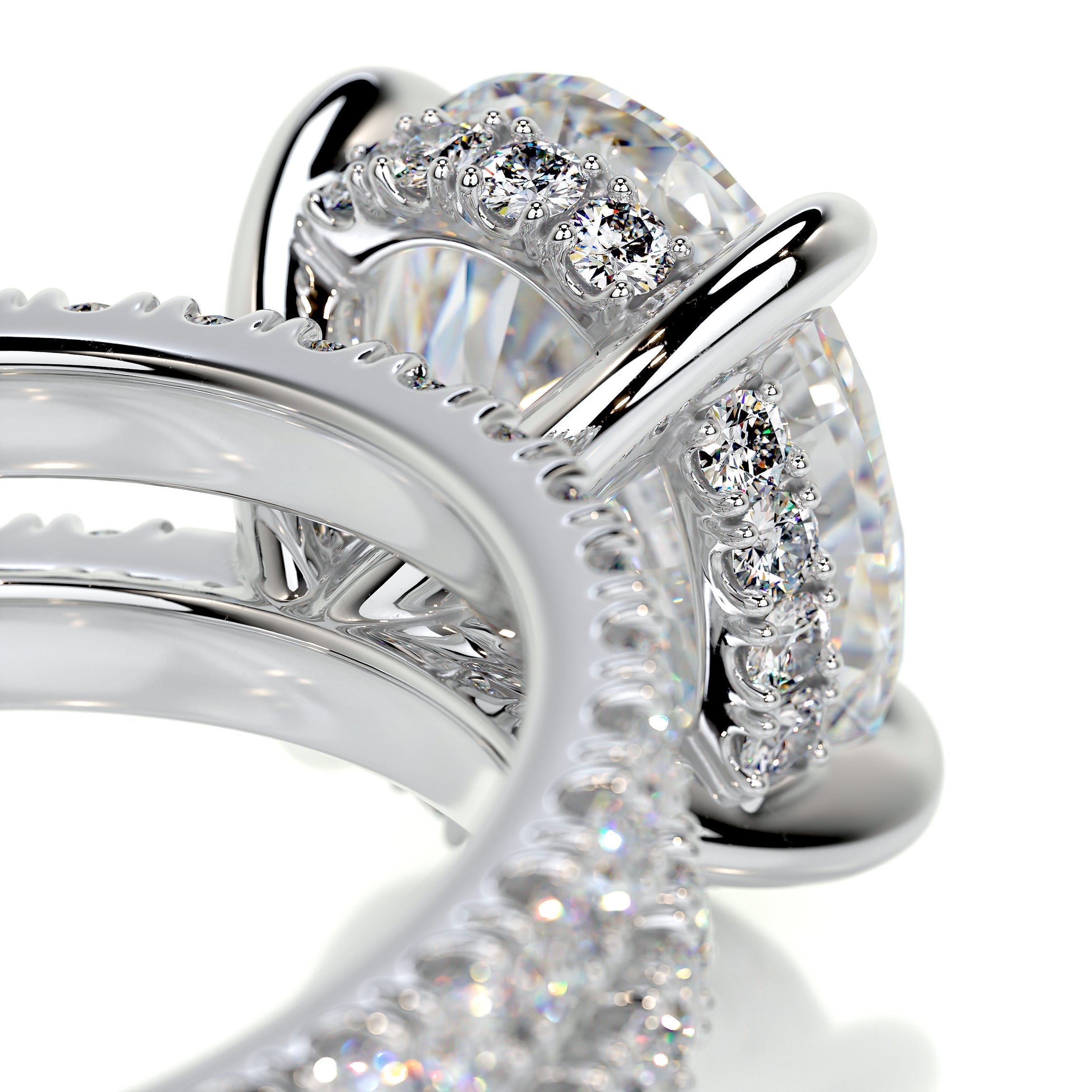 2.95 Carat Oval Moissanite Hidden Halo Engagement Ring Set